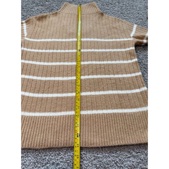 Talbots Petite Cozy Camel Striped Quarter Zip Sweater Cable Knit Size P Soft - Picture 5 of 8
